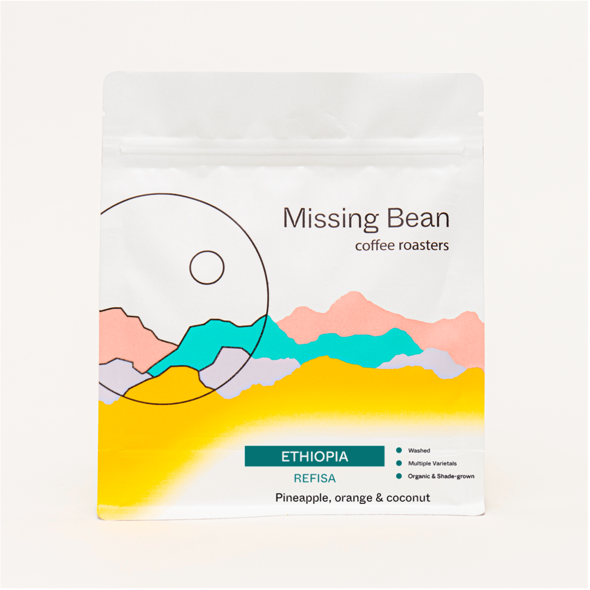 A bag of Missing bean coffee roasters Ethiopia - Refisa coffee beans.